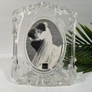 Mikasa Princess Lead Crystal Picture Frame Holds Oval 5x7 Vintage Wedding Scroll
